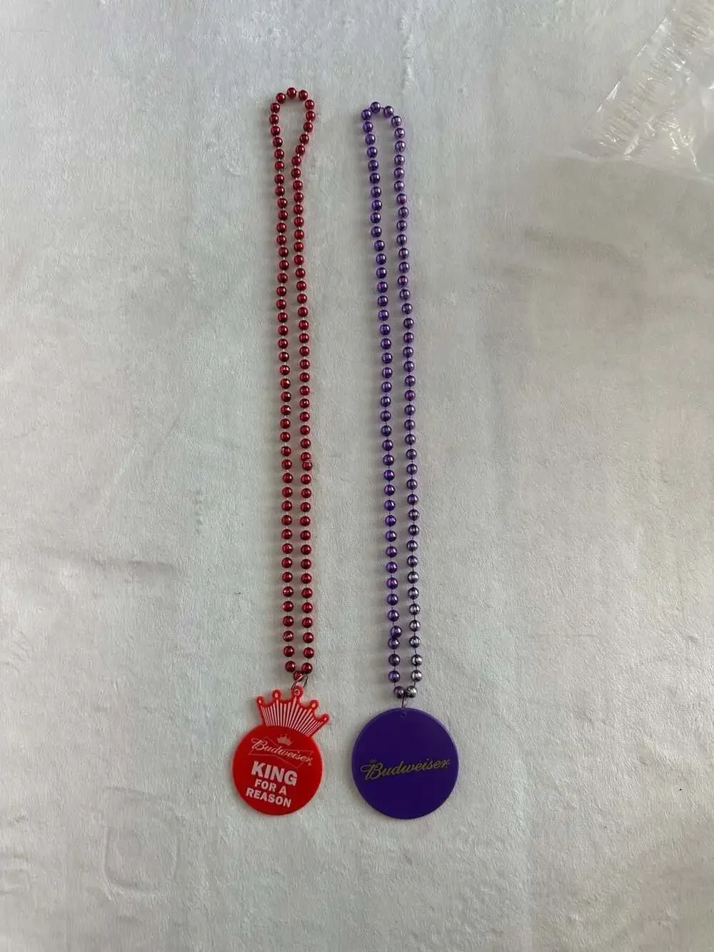 Set of 2 Budweiser Mardi Gras Bead Necklaces King For A Reason